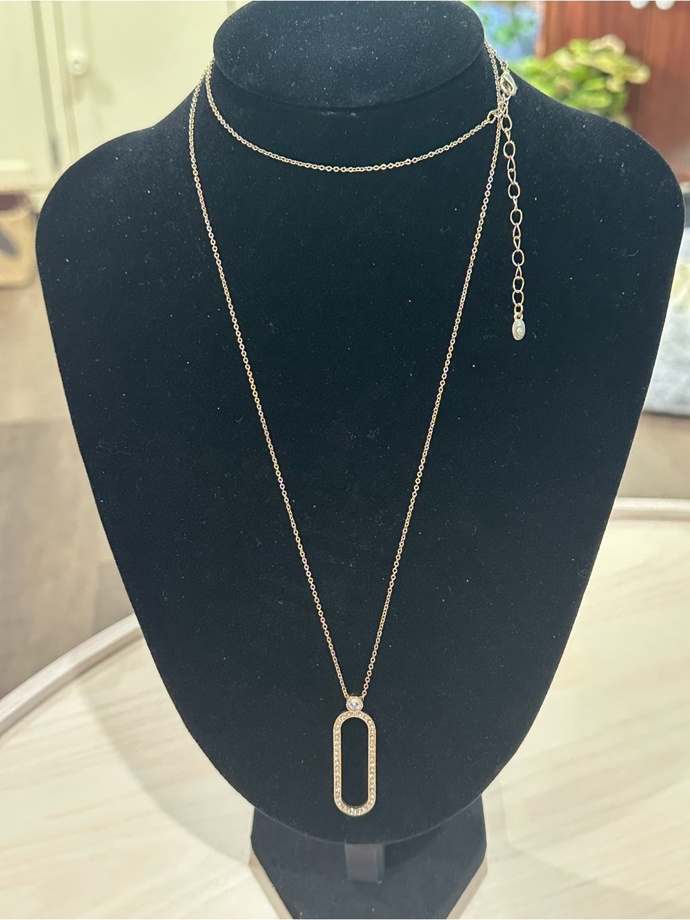 Charming Charlie Gold Necklace with Oval Crystal Pendant